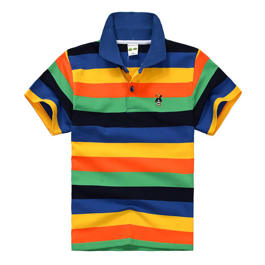 Kids Boys Striped Polo Shirts Short Sleeve Performance Cozy Comfort Stretch Golf Shirt Summer Uniform Sport Tops Black 3-4 Years