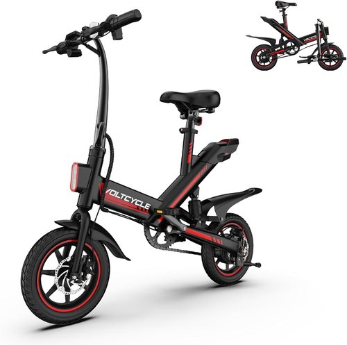 Electric Bike for Adults Teens, 14" Folding Electric Bicycle,Commuter City E-Bike with 350W Motor and 36V 10.4Ah Battery,3 Levels Assist, Dual Disc Brakes,40 Miles PAS Range Mini E Bikes (Black&Red)