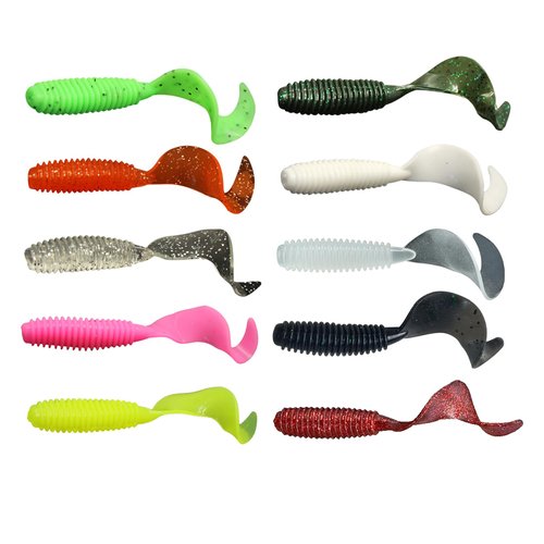 Eupheng Curly-Tail Swimbait Fishing Lure, Grub Saltwater Fishing Soft Bait Trailer, 2.3in/6cm, 2.7in/7cm Pack of 100PCS, for Bass Crappie Fishing