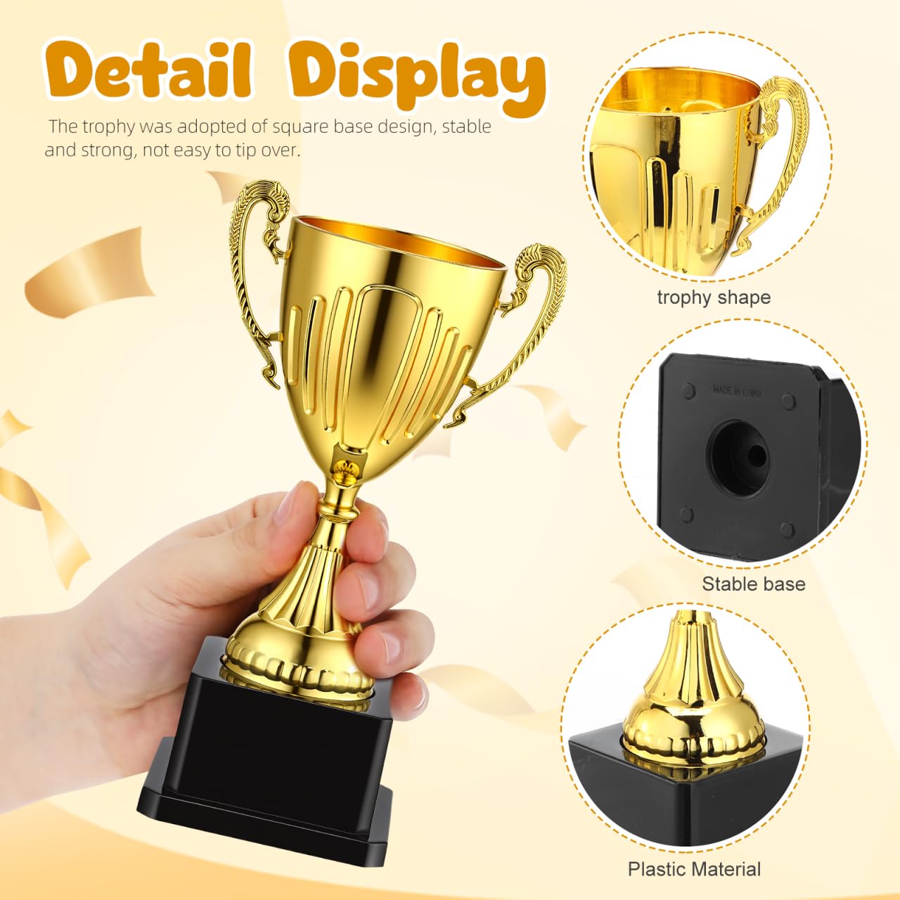 SEWACC Mini Trophy Cup, Plastic Golden Award Trophy with Black Base, Party Favor for Rewards, Winning Prizes, Party Favors, 7.48X3.07 Inch