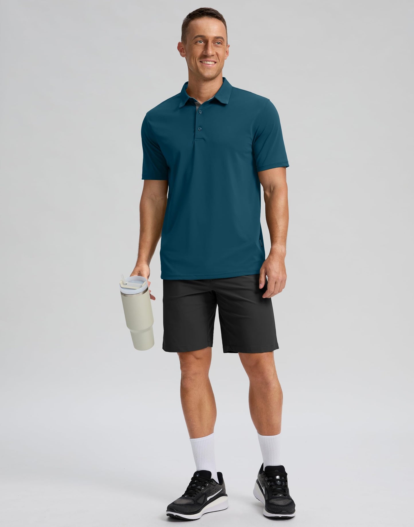 Men's Golf Shirts Dry Fit Moisture Wicking Performance Short Sleeve Collared Polo Shirts for Casual Tennis Bussiness (Reflecting Pond, XXXL)