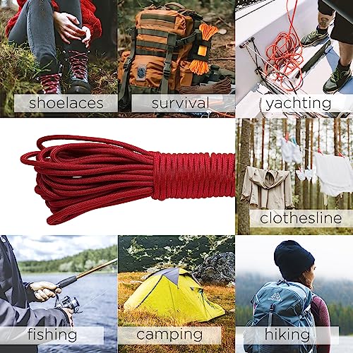 Paracord Rope 550 lb 4mm - Red (Fire) 100 ft Utility Camping Cord