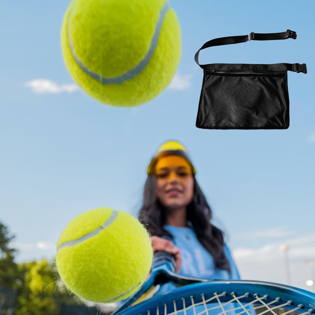 2Pcs Tennis Ball Band Holder Pickleball Ball Waist Bag with Adjustable Belt,Tennis Balls Holder Waist Pouch Carrier Holding 8 Tennis or Pickleball for Cycling,Golf(black,Size:13.68 x 10.63inch)