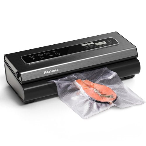 Mesliese Vacuum Sealer Machine 90Kpa 6-in-1 Compact Food Vacuum Sealing Preservation System with Cutter | 2 Bag Rolls | 5 Pre-cut Bags | Dry&Moist Modes | ETL Listed (Gray)