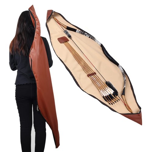 SOPOGER Archery Longbow Case 60 Inch - Traditional Long Bow Recurve Bow Case Leather A Piece Bow Carrying Bag for Outdoor Shooting Hunting