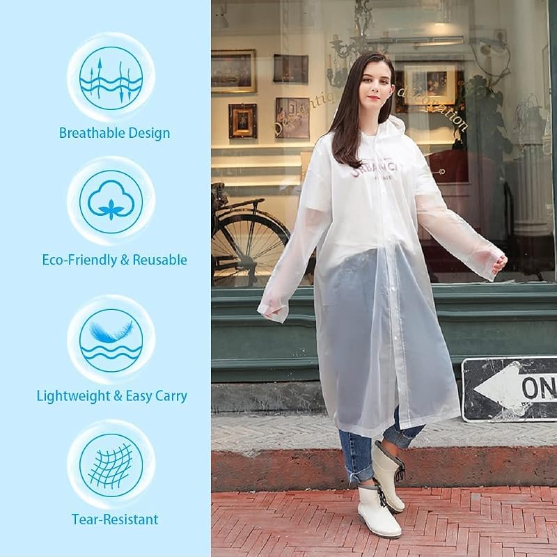 Rain Ponchos for Adults Reusable 2-5 Pack with Hood - Waterproof Rain Coat for Men Women, White (Variation: White X5+One Size)