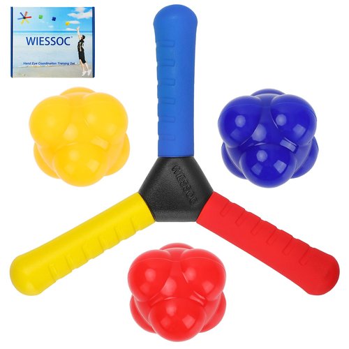 WIESSOC Hand Eye Coordination Training,Hand Eye Coordination Toys,Trainer with 3PCS Reaction Balls Design Improves Focus,Reflex, Agility for Baseball,Basketball Softball Sports