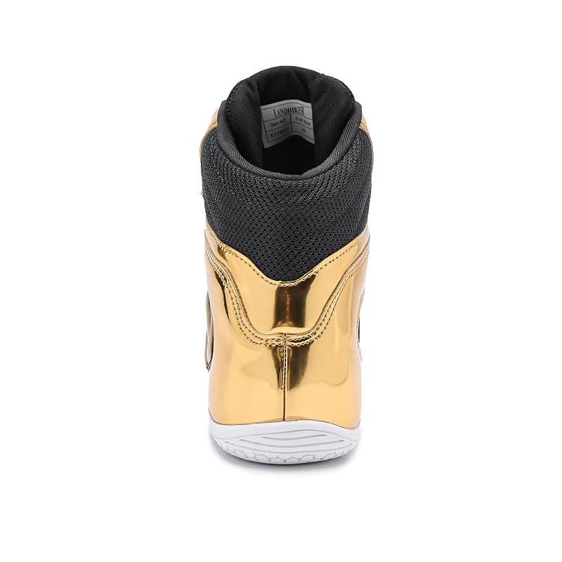 Wrestling/Boxing Shoes for Men - High Top Weightlifting Boots, Lightweight, Non-Slip - Gold 9.5