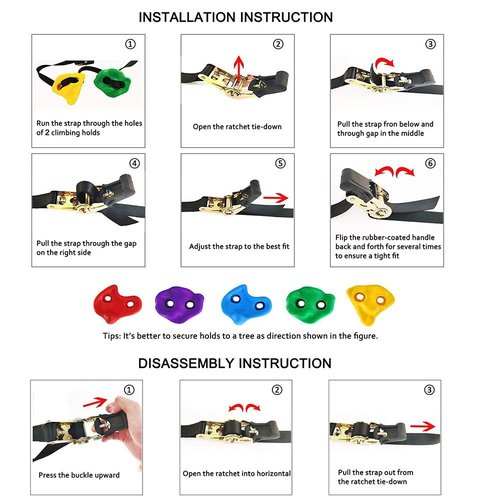 X XBEN 20 Rock Climbing Holds and 6 Ratchet Strap for Kids/Adult Climber, Build Rock Climbing Wall Grips, Ninja Tree Climbing Kit for Indoor and Outdoor Jungle Gym Playground
