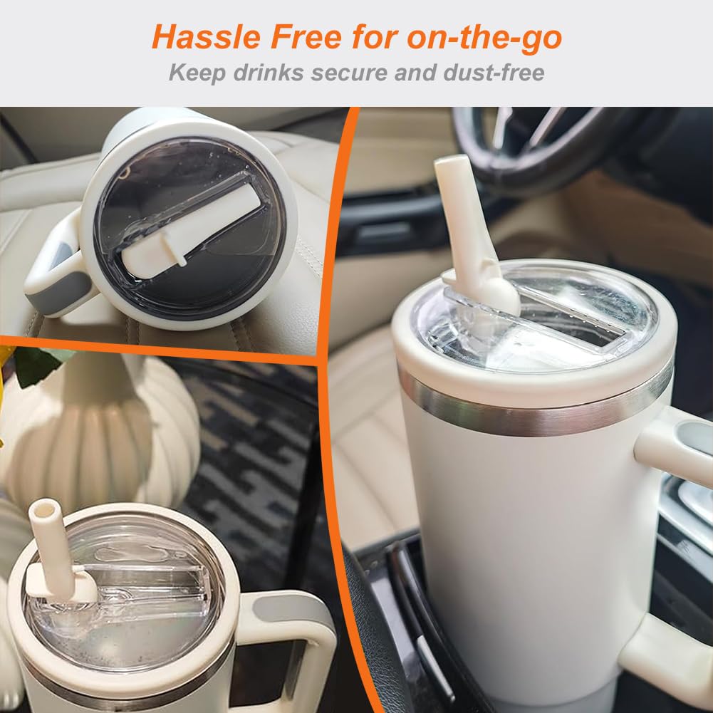 2 Pack Flip Straw Leak Proof Lid for Stanley 40 oz Tumbler Quencher - Reusable Spill Proof Lid Top Cover Stanley 40oz Cup Accessories - Replacement of Leaking Original Stanley Lids - Beige