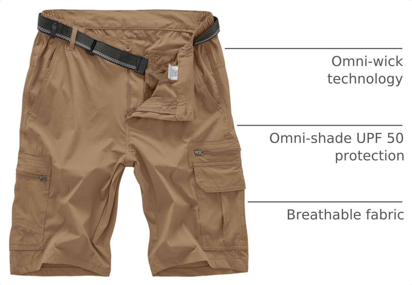 Jessie Kidden Mens Outdoor Casual Expandable Waist Lightweight Water Resistant Quick Dry Fishing Hiking Shorts (6222 Dusty Brown 44)