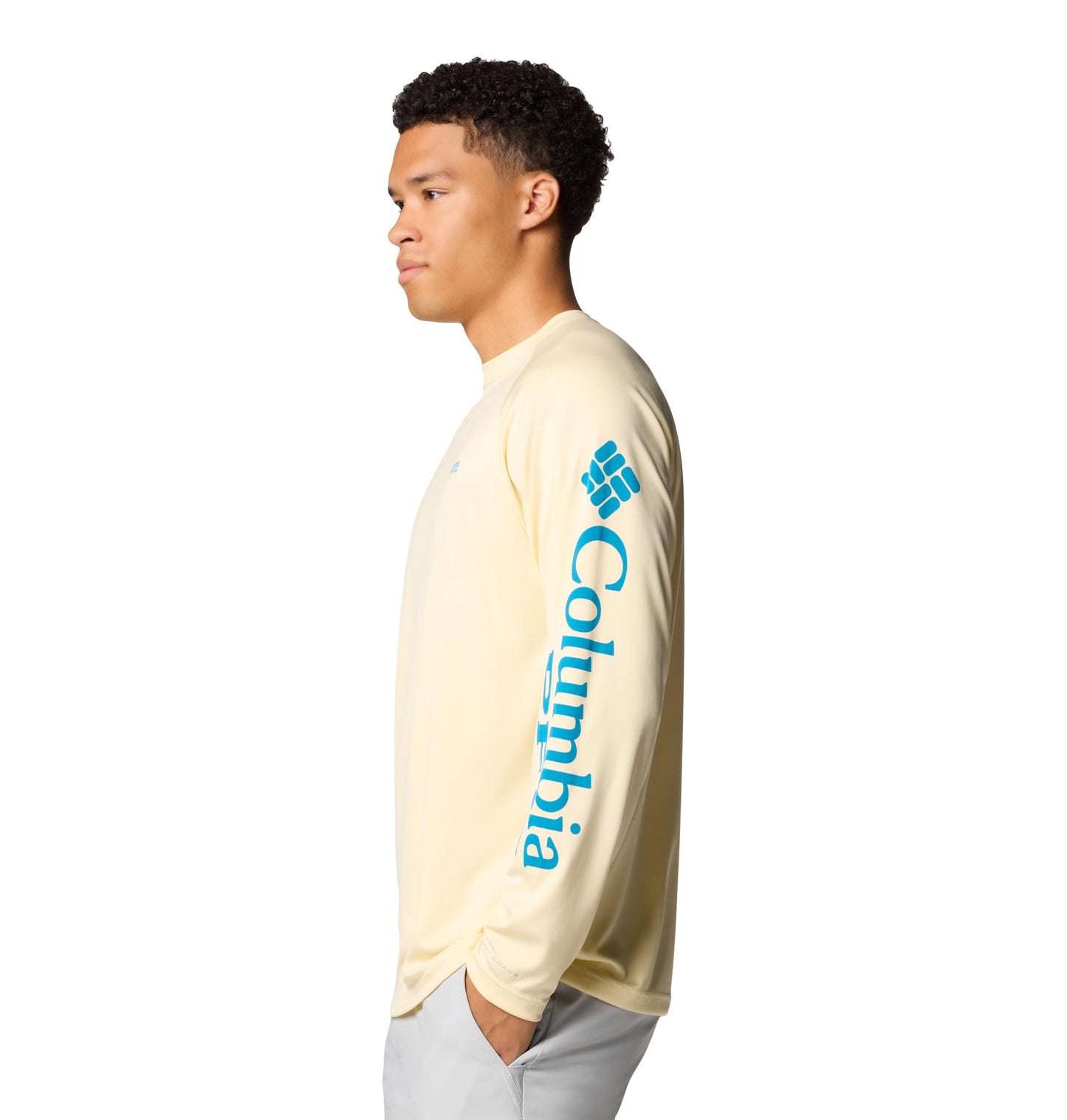 Columbia Men's PFG Terminal Tackle Long Sleeve Fishing Shirt, Lemon Wash/Blue Echo Logo, 3X