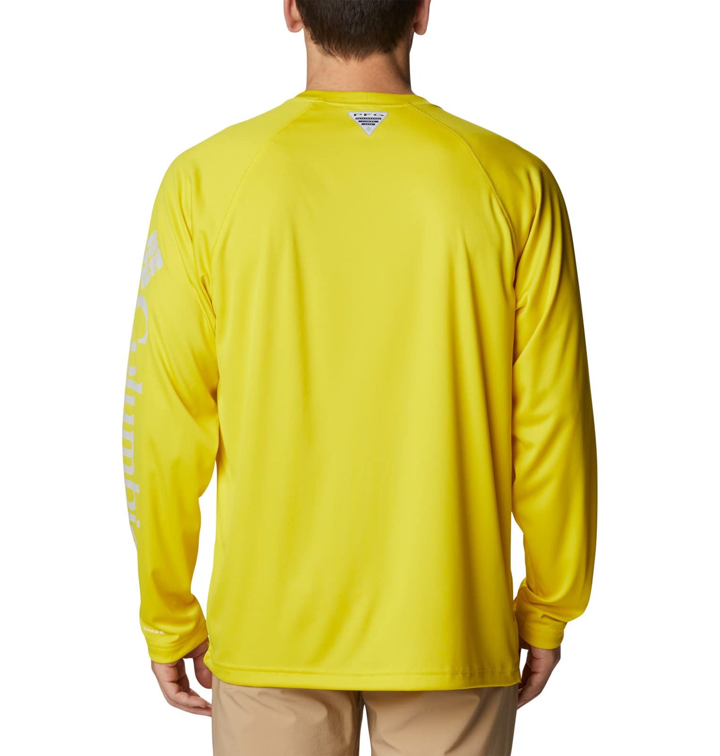 Columbia Men's Terminal Tackle Long Sleeve Fishing Shirt, Laser Lemon/Cool Grey Logo, Medium