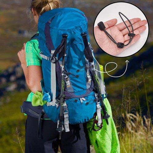 NBEADS 10 Pcs Hiking Pole Holder for Backpacks, Black Hiking Stick Holder Buckle Elastic Rope Lanyard Adjustable Straps for Most Backpacks and Hiking Poles