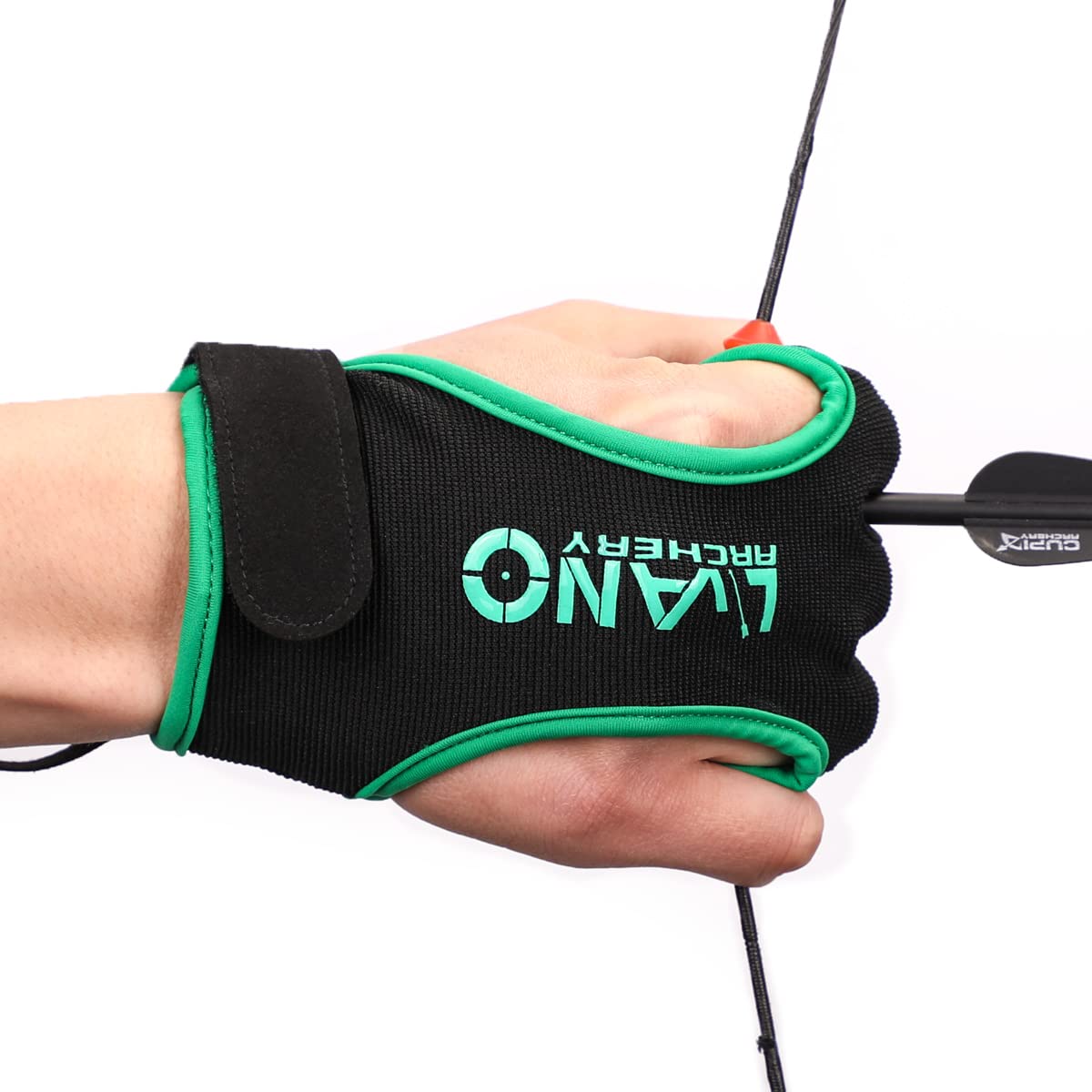 LWANO Archery Gloves Leather Practice Hunting Three Finger Protector for Youth Adult Beginner (Green, Small)