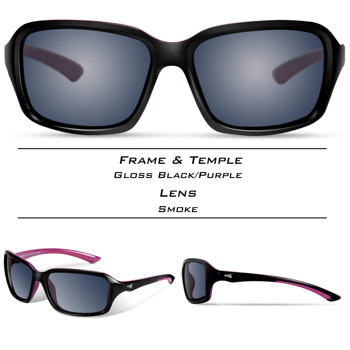 KastKing Alanta Polarized Sport Sunglasses,Gloss Black Purple Frame, Smoke Lens, Cottage
