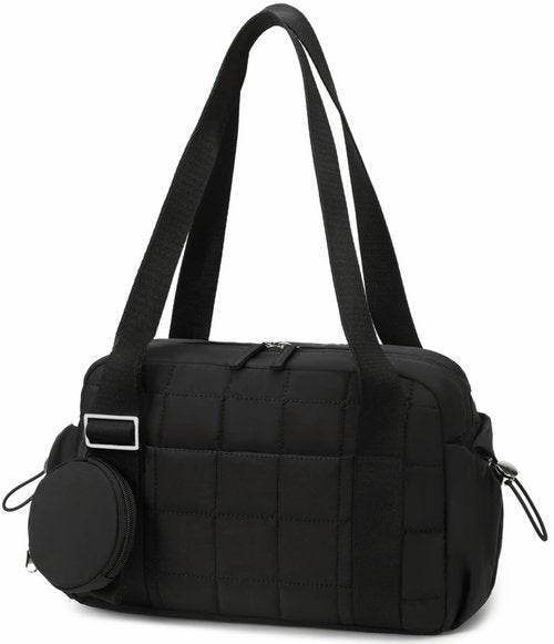 CAMTOP Mini Gym Bag for Women Girls, Small Gym Tote Bag Puffy Quilted Sports Duffel Bag with Wet Compartment and Coin Purse Duffel Bags Dance Yoga Workout Bag (Black)