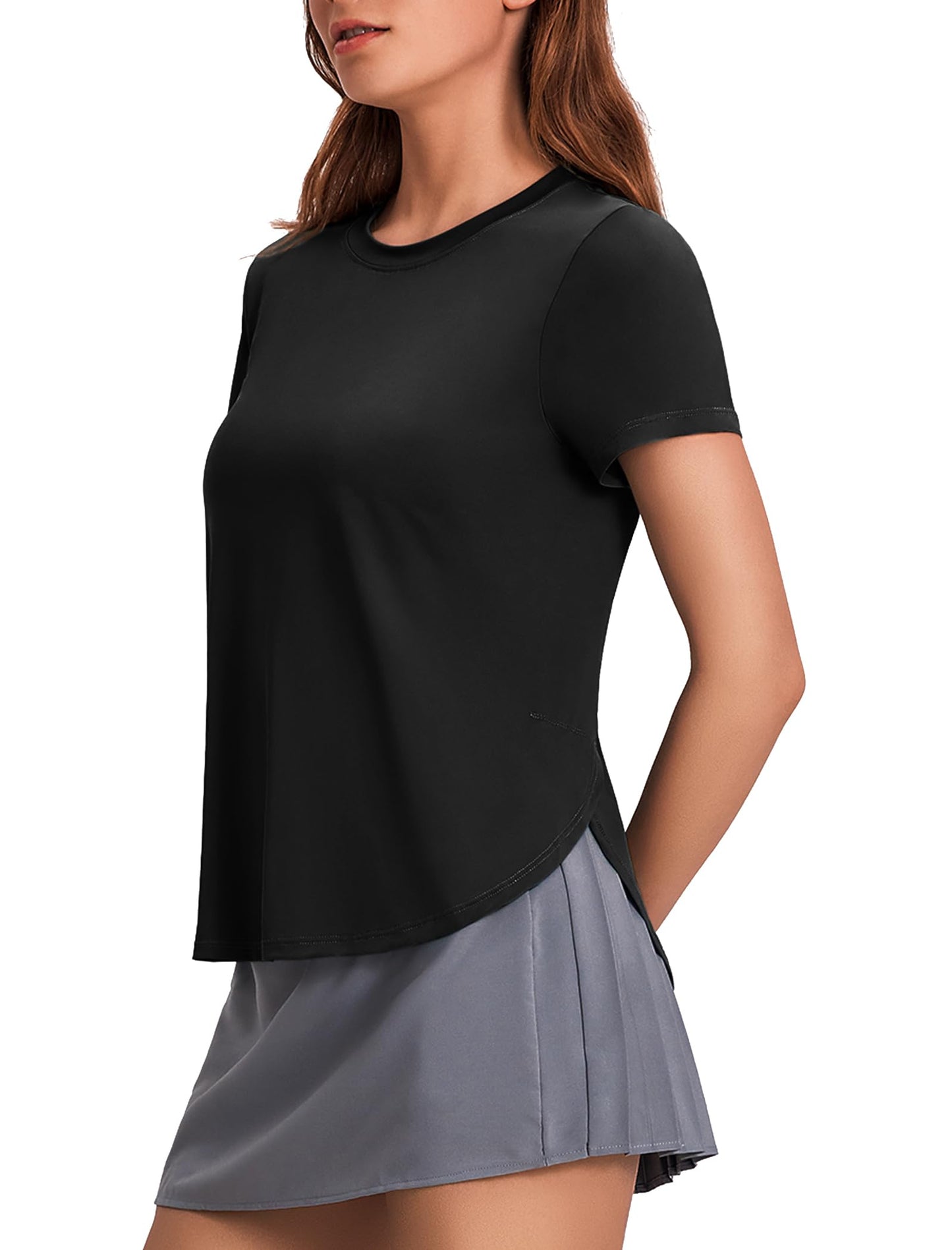 PINSPARK Womens UV Protection Workout T-Shirts Short Sleeve Loose Fit Yoga Top Moisture Wicking Sports Tee Shirts Black M
