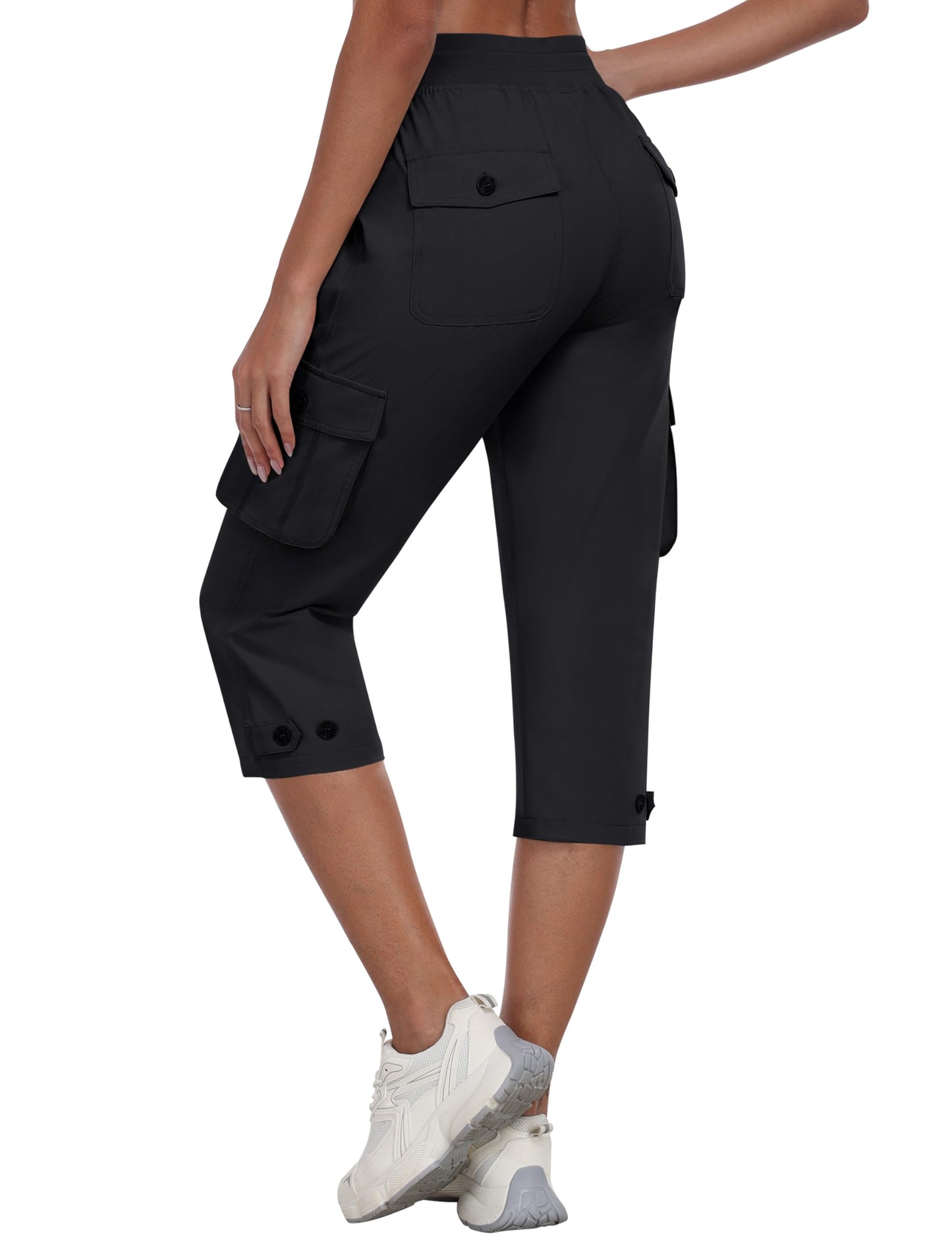 MoFiz Women's Cargo Capris Hiking Pants Lightweight Quick Dry Summer Outdoor Casual Travel Pants with Pockets Black XL