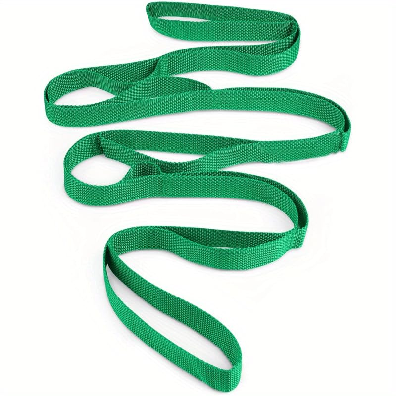 10 - Loop Non - Elastic Stretching Strap - Ideal for Yoga & Workouts Green