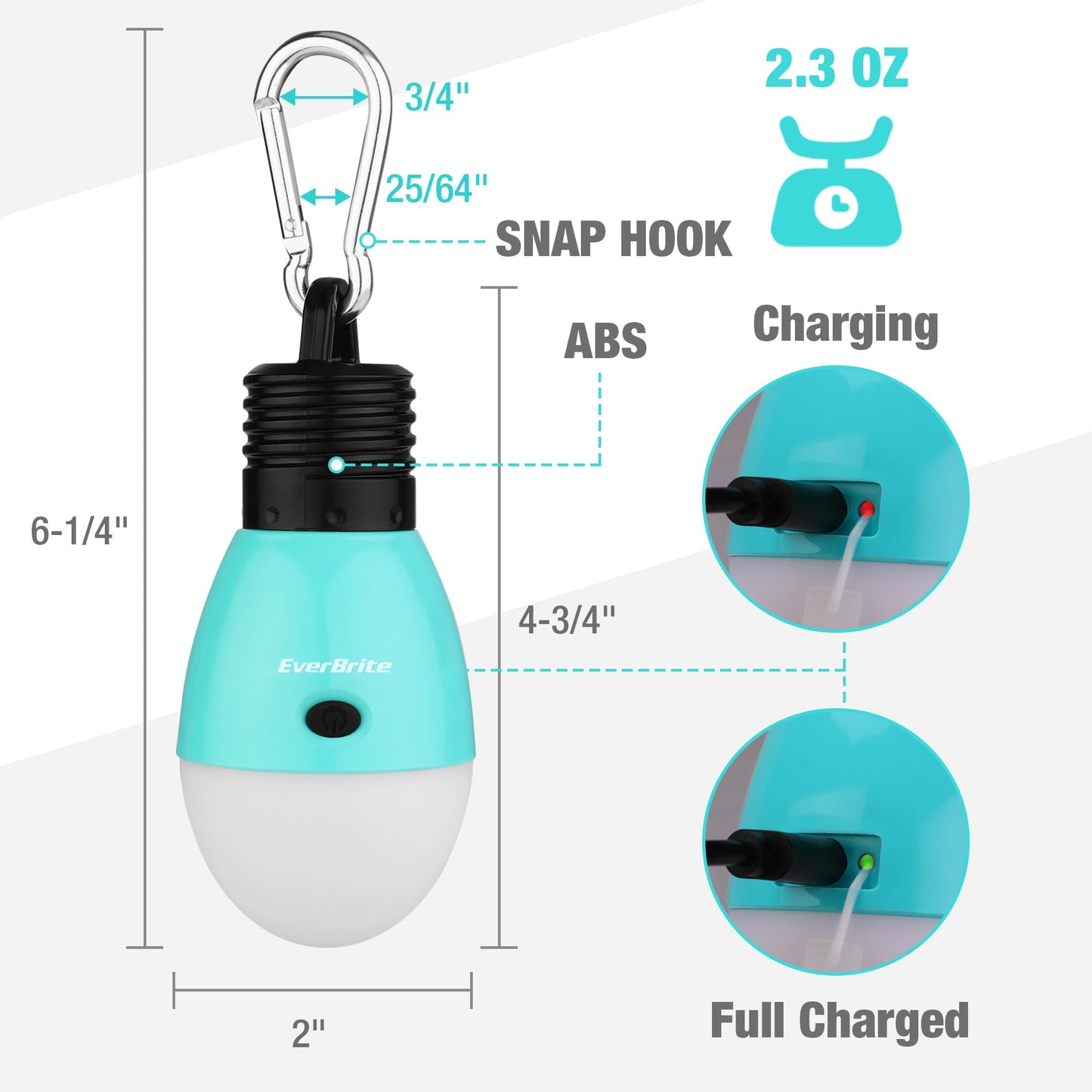 EverBrite Rechargeable Camping Light, Portable Tent Lantern,3 Lighting Modes, Hanging Tent Light Bulbs with Clip Hook for Hiking, Fishing, Backpacking, Emergency and More-Blue