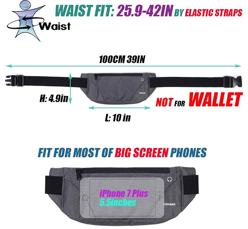 Ultra Light Running Belt for Phone - Bounce Free Waist Pack (Grey) – Fits 25.9-42 in