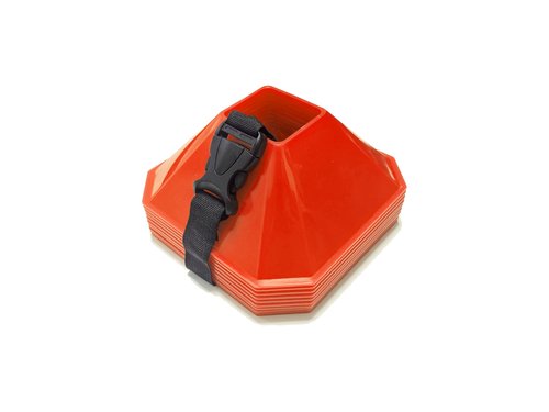 Pro Square Training Cones (Set of 10) 6x6 Inch Training Cones with Carry Strap for Plyometric and Agility Training, Soccer, Football, Basketball, (Orange)