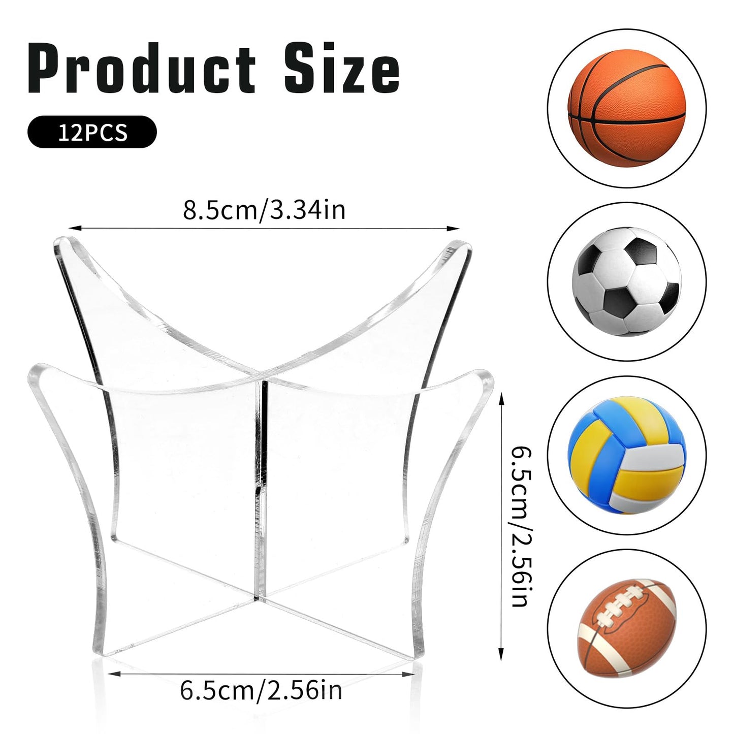 12 Pack Acrylic Ball Display Stand, Basketball Holder Stand, Soccer Ball Holder Display, for Sports Memorabilia