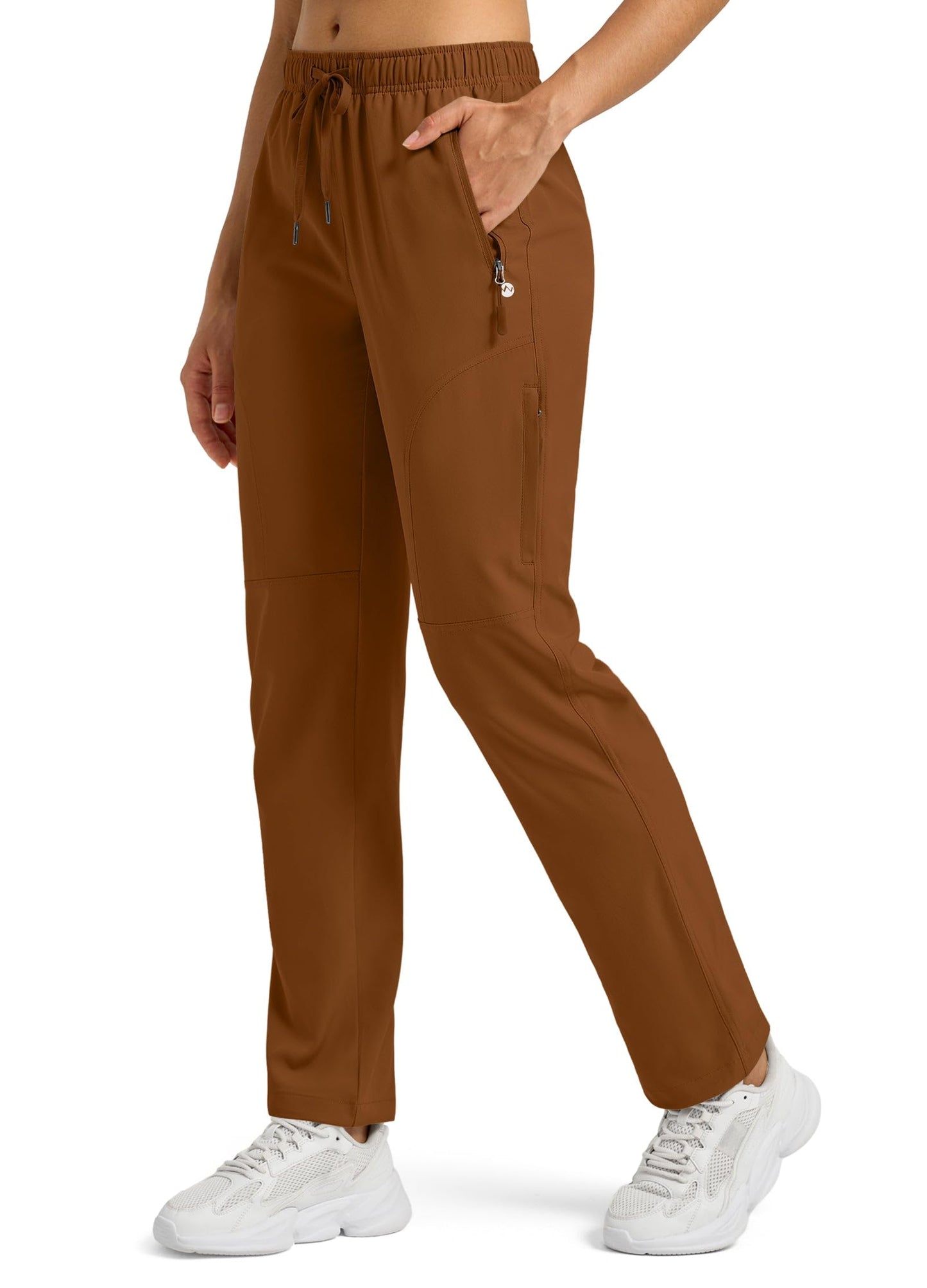 Willit Womens Hiking Pants Quick Dry Cargo Pants Lightweight Water Resistant Travel Golf Work Zipper Pockets Regular 29'' Brown L