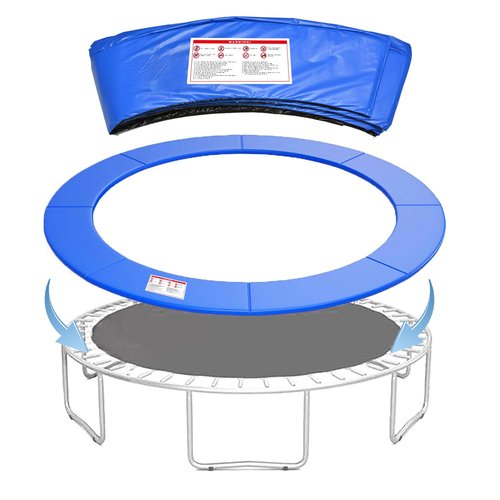 K KENSONE Trampoline Replacement Safety Pad, 14ft Trampoline Spring Cover with Foam Padding, No Holes for Poles, Round, Blue