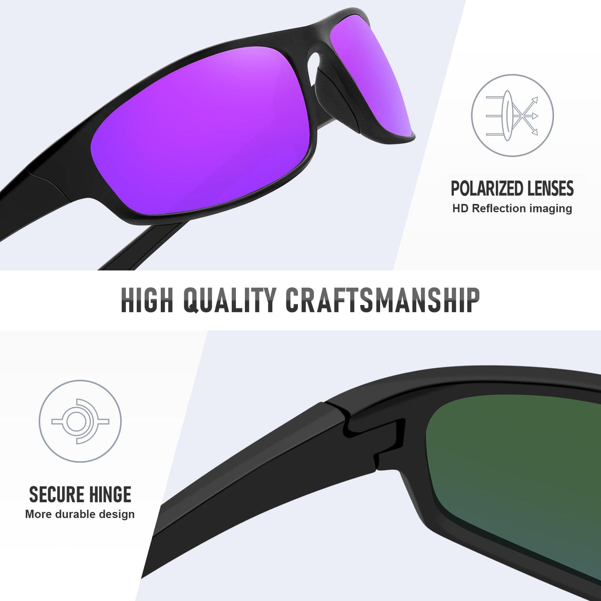 Ofwin Sports Polarized Sunglasses for Men Women Wrap Around Sun Glasses Fishing Cycling Driving Running UV Protection Clear Gray Frame/Silver Mirror Lens