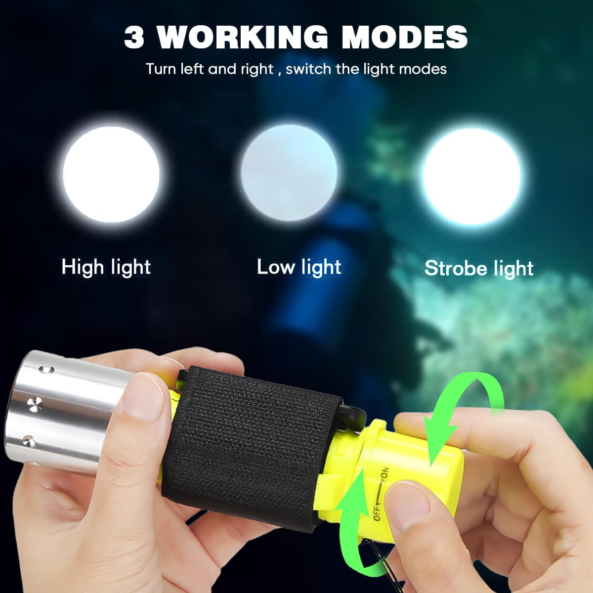 2 Pack Scuba Diving Flashlight, 1200 Lumens T6 LED Dive Light, IPX8 Waterproof Underwater Torch with 3 Modes for Scuba Diving, Night Snorkeling & Emergency (Battery Not Include)