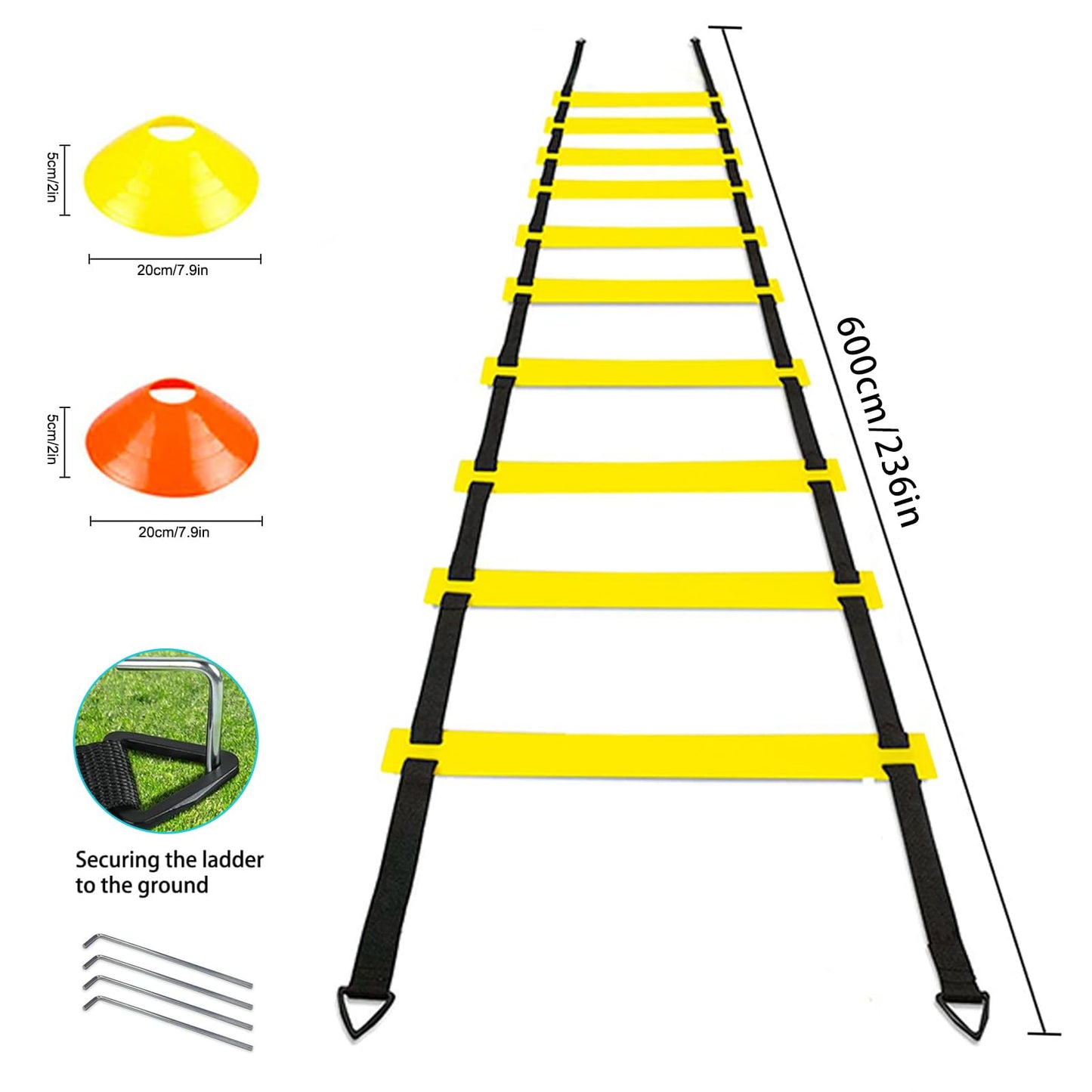 AOPUETRX 20Ft Agility Ladder Training Equipment for Soccer 12 Cones, Solo Soccer Trainer, Jump Rope Speed Football Gifts for boy