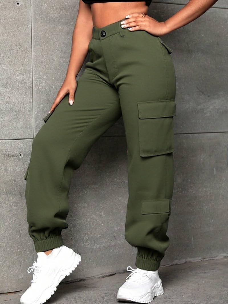 Women's Cargo Jogger Camo Pants with Pockets High Waist Slim Casual Tapered Camouflage Combat Hiking Pants