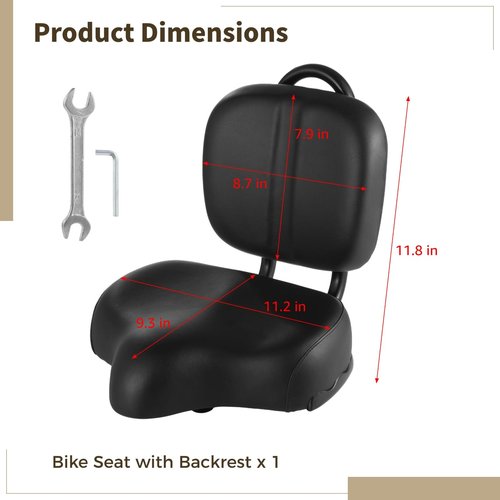 Bike Seat with Backrest,Extra Wide Bicycle Seat with Back Support,Extra-Large Bicycle Seat with Padded PU Cushion Saddle Fit for Tricycle Mountain E-Bike, Includes Installation Tools (Black)