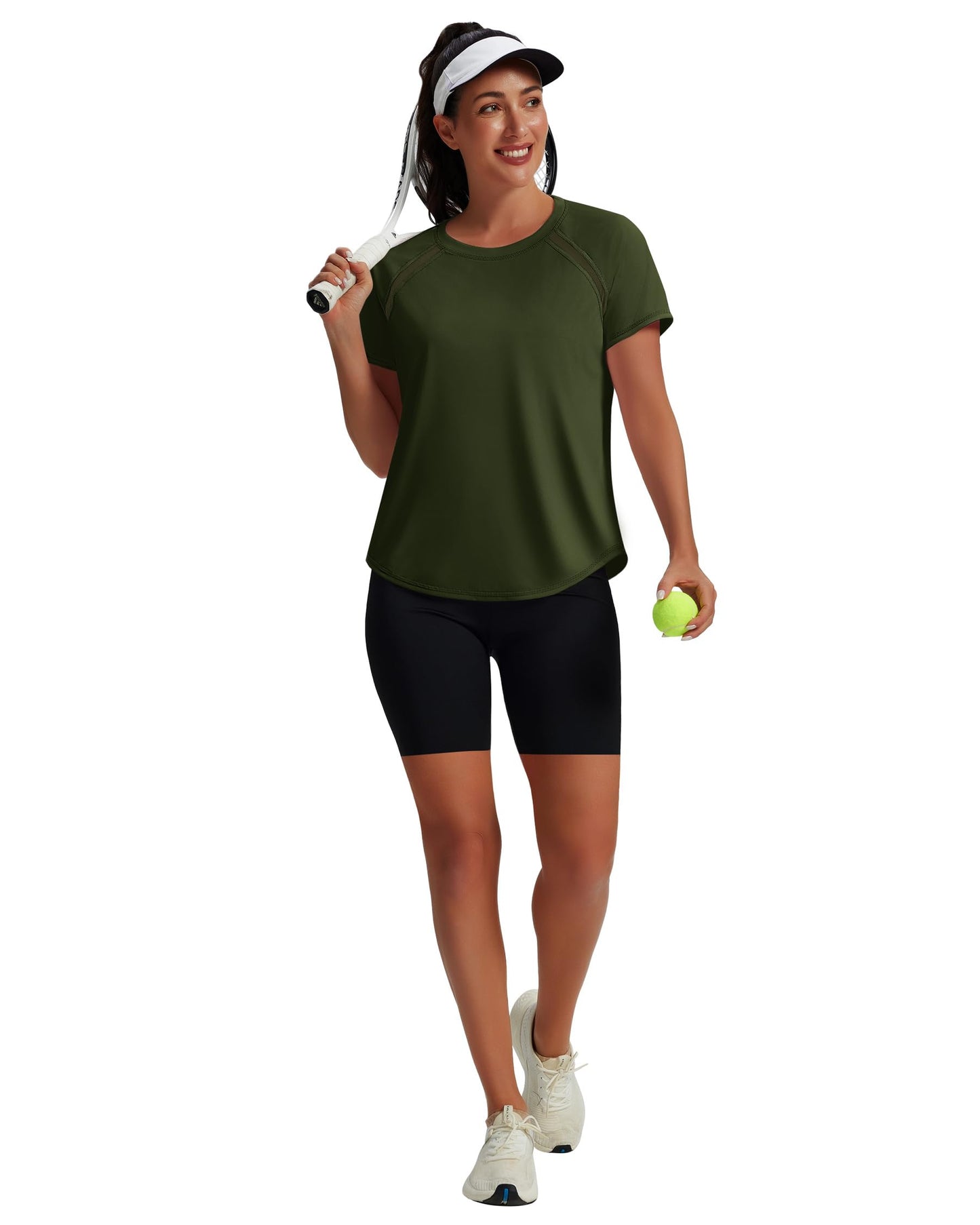NIASHOT Rash Guard for Women Short Sleeve Uv Protection Shirts Running Moisture Wicking Summer Tops Fitness Yoga Gym Clothes Army Green XL