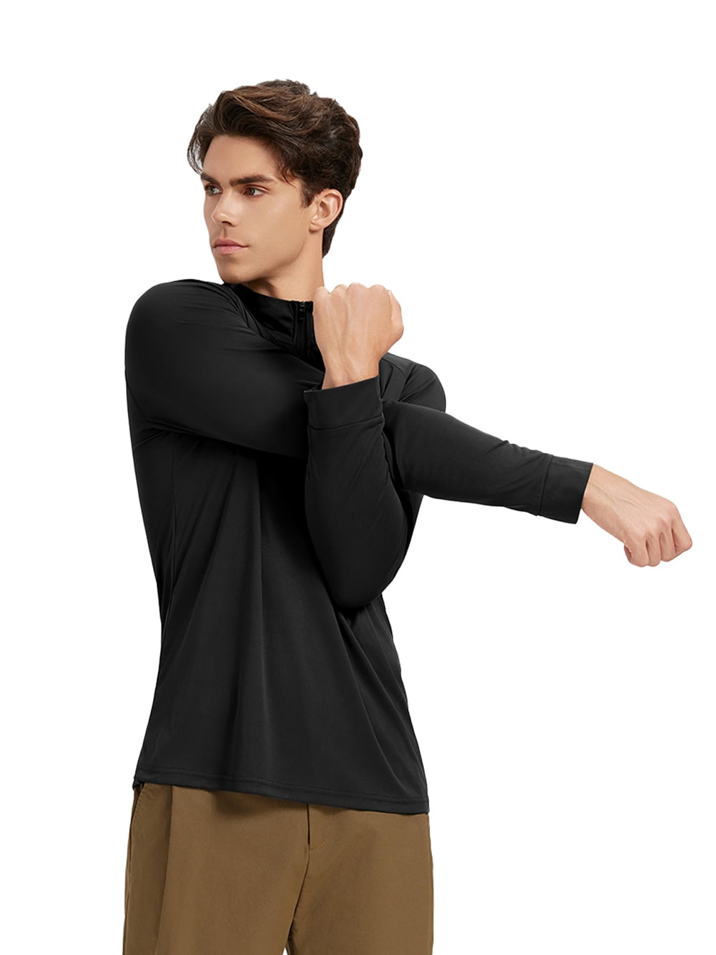 GYMELITE 3Pack Men's Long Sleeve Sweatshirts Quarter Zip Shirts Athletic Pullover Quick Dry Tops for Running Workout Golf Gym(BKBKBK L) Black