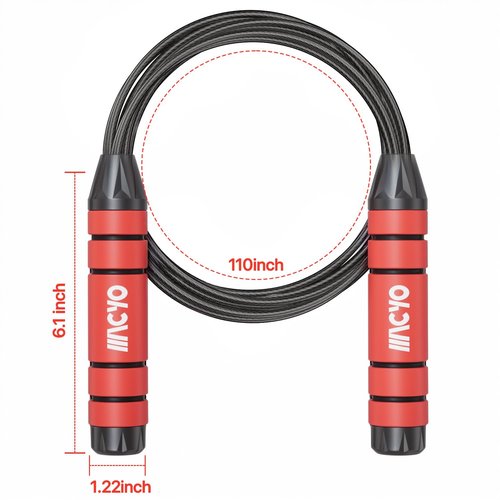 Macyo Adjustable Jump Rope with Triple Bearings, Tangle-Free Steel Cable, Weighted Handles – Ideal for Speed Training, Gym, and Home Workouts (Red)