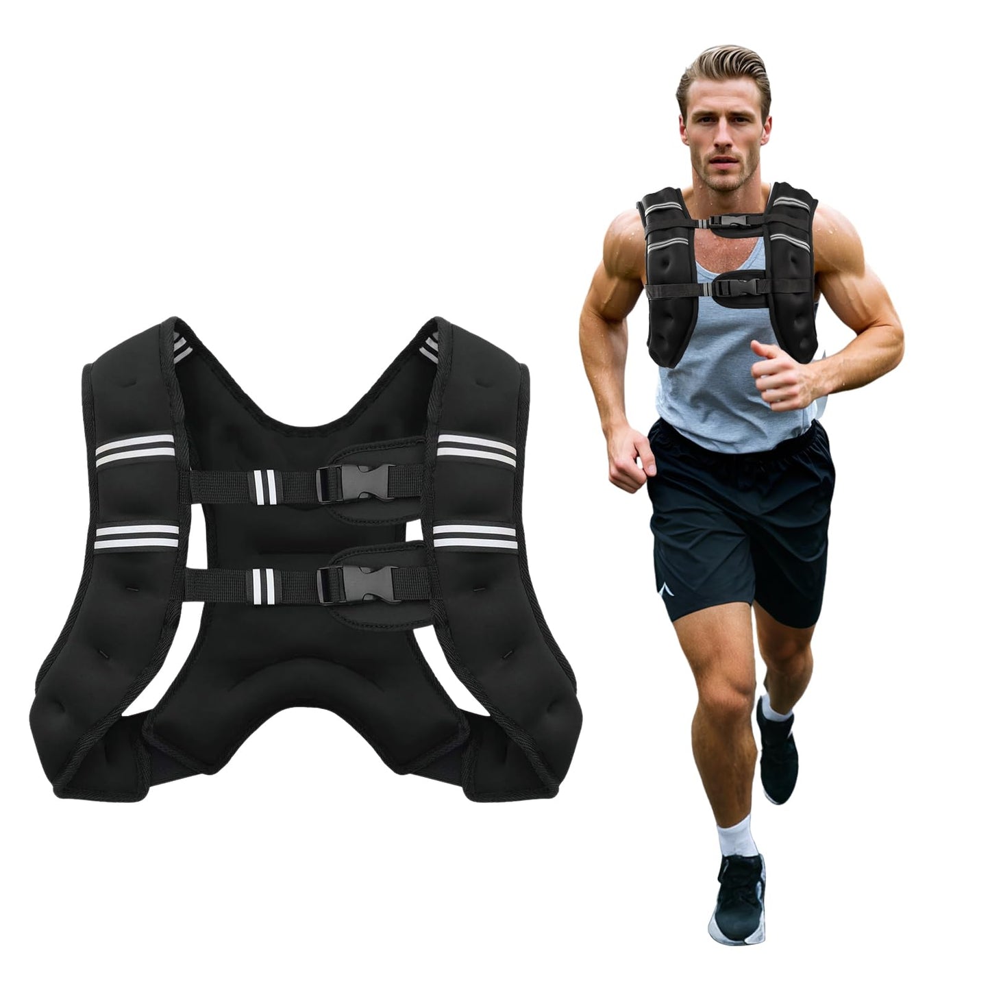 Poudee Weighted Vest, 30LB Weight Vest for Men Women, Body Weight Vests Adjustable with Reflective Stripe for Strength Training, Running, Training Workout, Jogging, Walking - 30LB