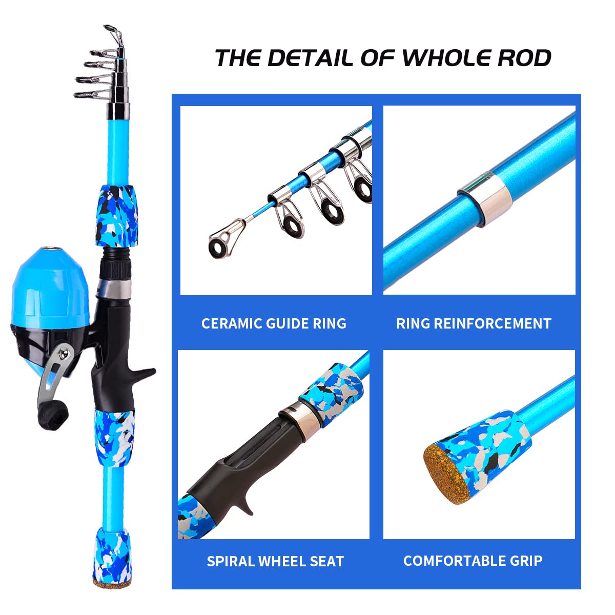 Kid's Portable Telescopic Fishing Rod and Reel Combo with Tackle Box, Bucket, and Net - Perfect Fishing Gift for Boys, Girls, Youth Beginners