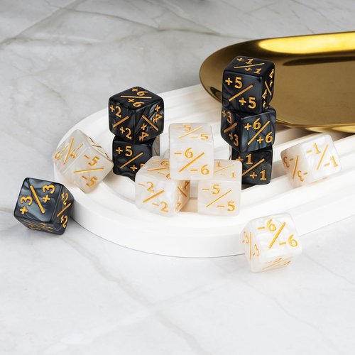 48 Pieces MTG Dice Counters Icon Abilities Keywords Counter Plus 1 Life Buff Tokens Dice Set for TCG Magic Cards Game Accessories, Black