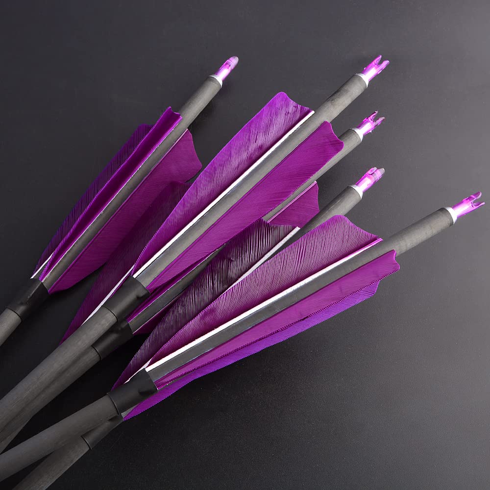 SHARROW 33 inch Carbon Arrow Hunting Arrows 400 Spine with 100 Grain Removable Tips for Archery Compound & Recurve & Traditional Bow Hunting Practice Shooting 6/12pcs (12pcs, Purple)