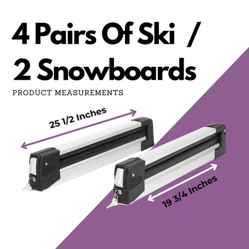 Erkul Ski Rack for Car Roof with Sliding Extension - 25" Universal Ski & Snowboard Rack with Lock | Holds 4 Pairs of Skis or 2 Snowboards - Fits All Types of Cross Bars