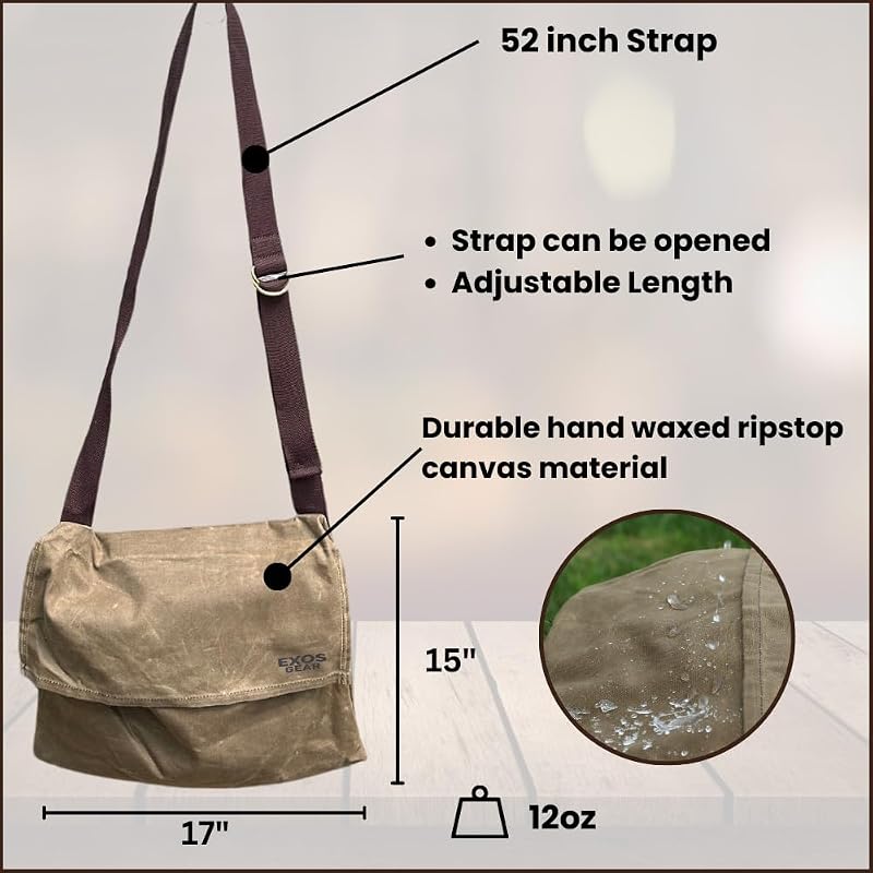 Exos Waxed Canvas Haversack - Dark Khaki Large Bushcraft Messenger Bag for Foraging & Gardening