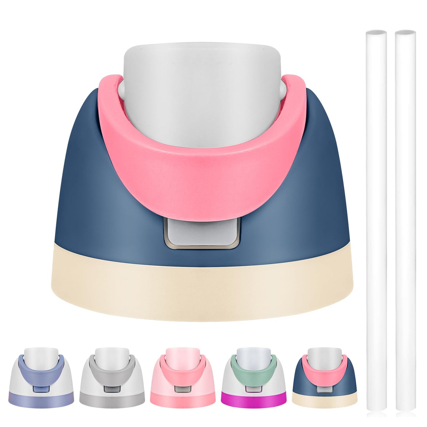 Replacement Lid for Owala Freesip, Compatible with Owala Cup 16oz 24oz 32oz 40oz, One Button Water Bottle Top Lid Replacement Accessory and Straws, Leakproof, BPA-Free (A pink blue)