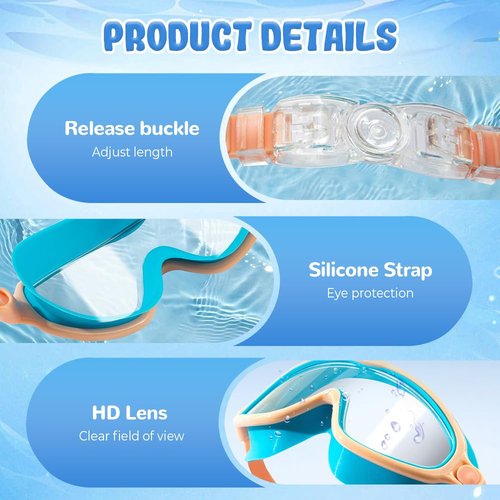 Children's Large Frame Waterproof and Anti Fog Swimming Goggles, 2025 Water Swim Goggles Wide View Swimming Goggle for Kids (Blue)