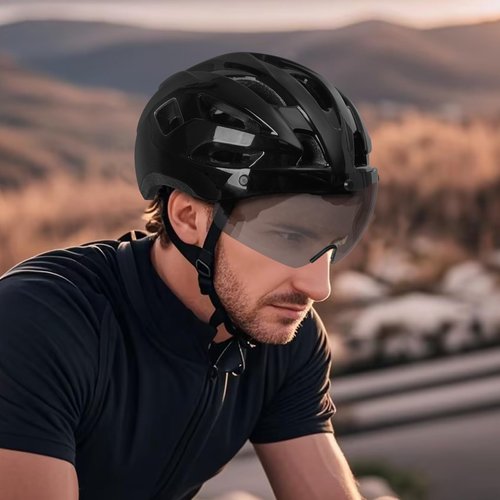 BOTHLIKE Bike Helmet Adult for Men, Lightweight Ebike Helmet with LED Light & Magnetic Goggles, USB Charging Cable Included, Cycling Helmet for Adult with Adjustable Dial Fit 58-62cm