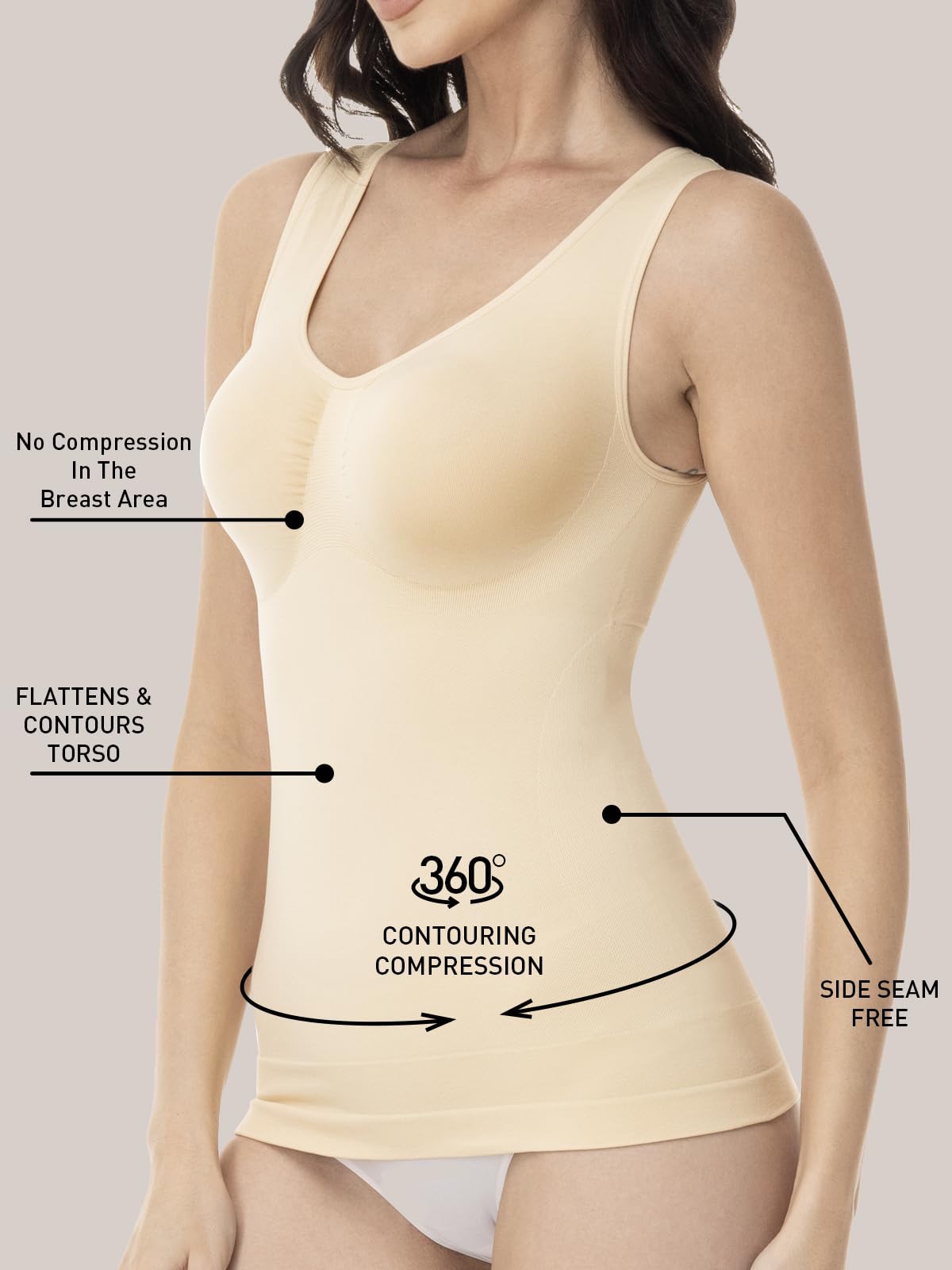 ATTLADY Shapewear Tank Tops for Women - Tummy & Waist Control Compression Camisole | Slimming Seamless V-Neck Body Shaper Vest