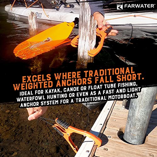 FARWATER Orange Canoe Anchor Grip - Boat & Kayak Fishing Accessories with Paracord