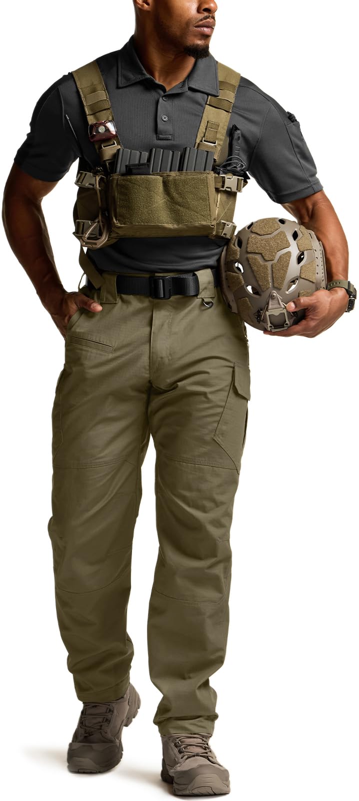 CQR Men's Tactical Pants, Water Resistant Ripstop Cargo Pants, Lightweight EDC Work Hiking Pants, Outdoor Apparel, Raider Mag Pocket Soil Green, 42W x 30L